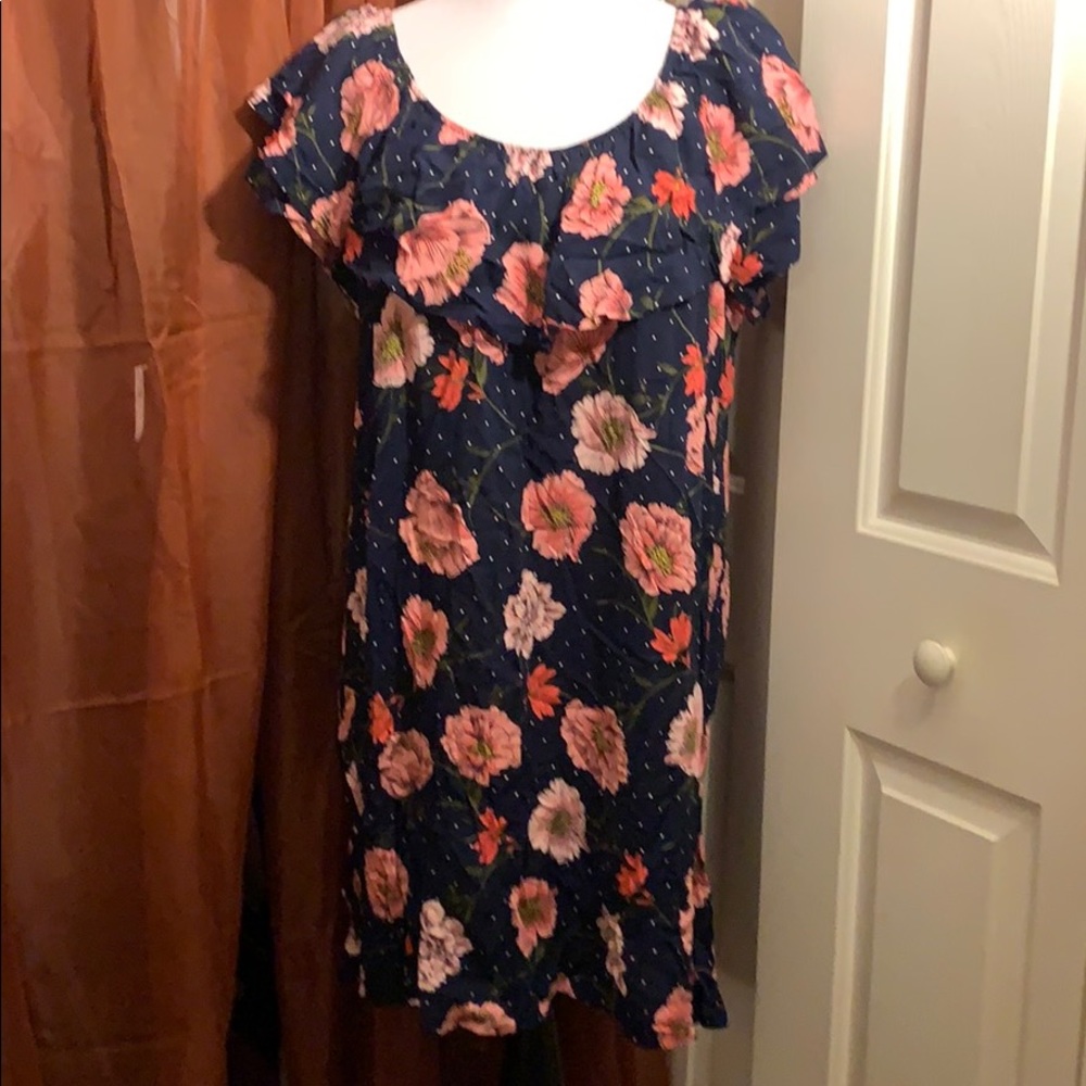 Off the shoulder dress.